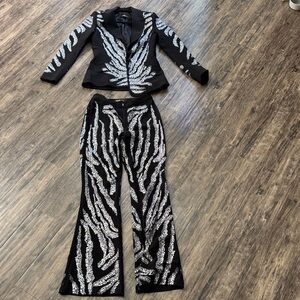 Elegant Black and Silver Women's blazer/ pant combo DIAMOND Embellishments
